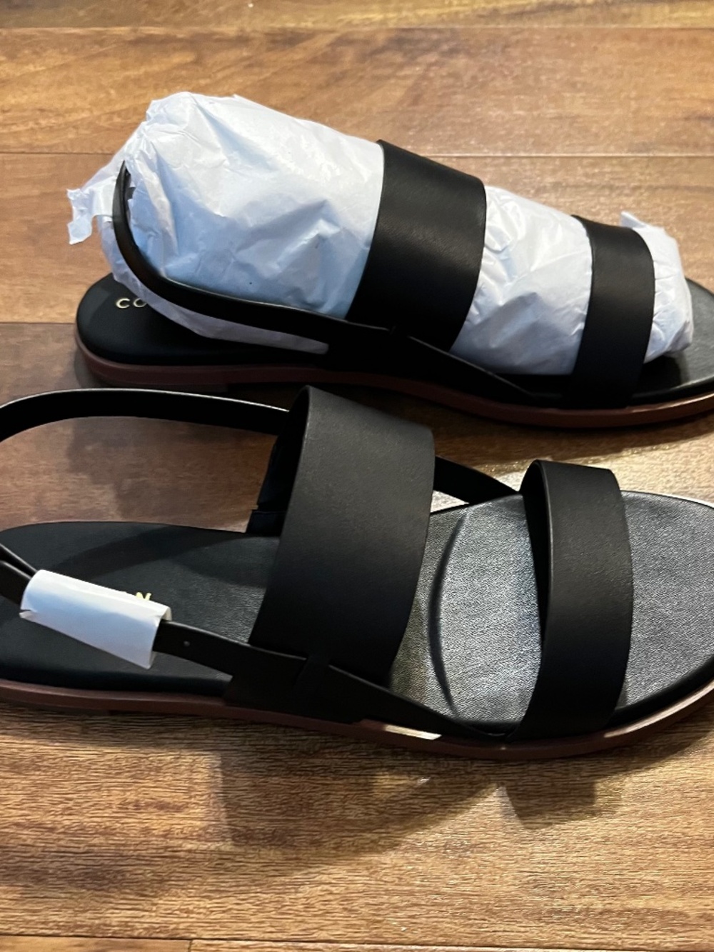 Cole Haan Flynn Flat Sandals Black Leather Slingback Women’s 9.5 B New